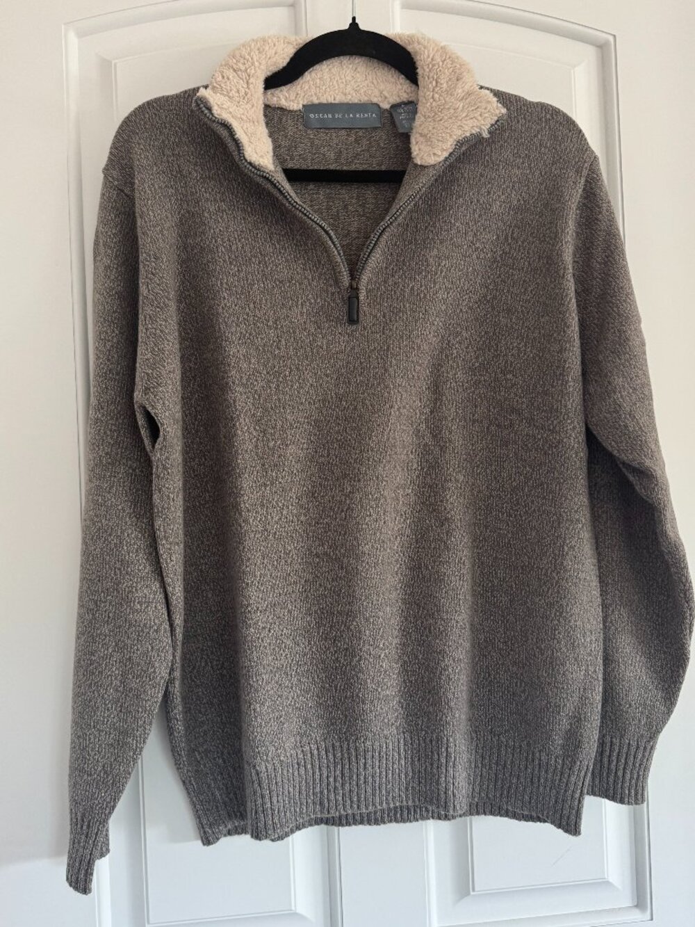 M Oscar De La Renta Men's Quarter Zip Sweater Like-New Hygge Cozy Gray